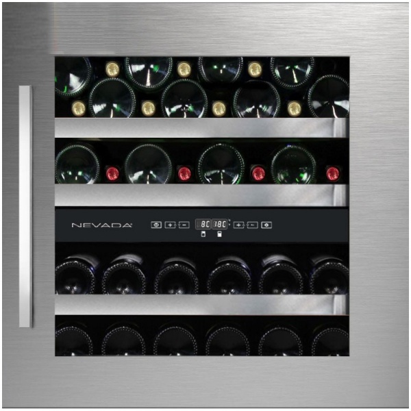 Vitrina de vinuri incorporabila Nevada Concept NW40D-SSL, 40 sticle, doua zone, inox