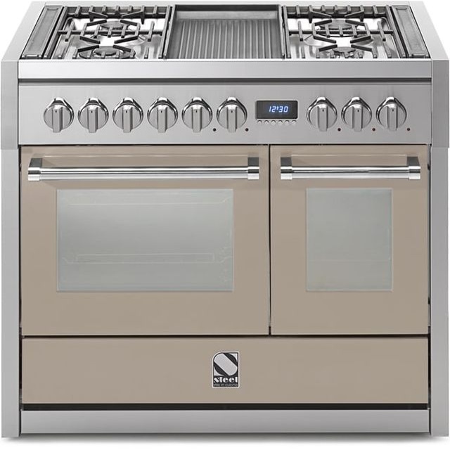 Aragaz Steel Genesi G10FF, 100X60cm, 6 arzatoare, 2 cuptoare, timer, aprindere electronica, crem inchis