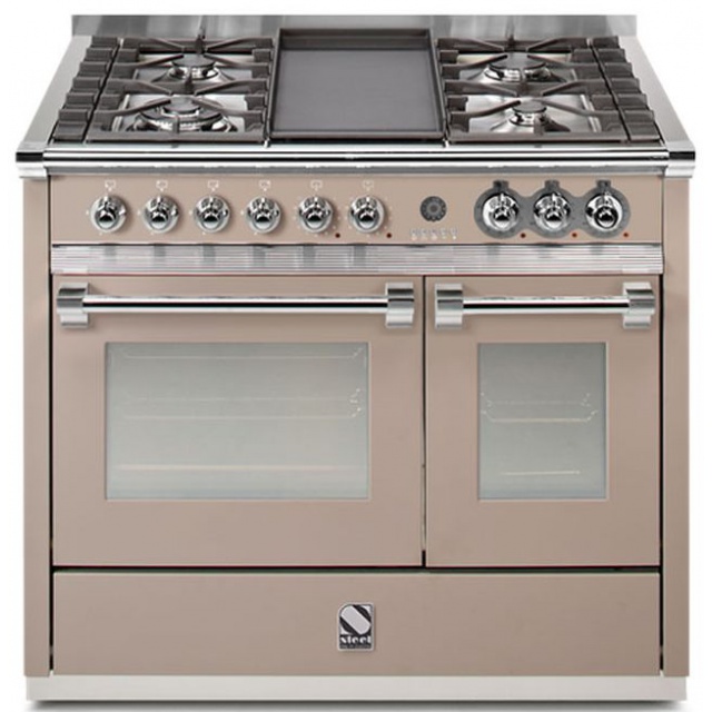 Aragaz Steel Ascot A10FF, 100X66cm, 6 arzatoare, 2 cuptoare, timer, aprindere electronica, crem inchis