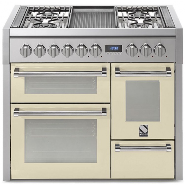 Aragaz Steel Genesi G10FFF, 100X60cm, 6 arzatoare, 3 cuptoare, timer, aprindere electronica, celeste