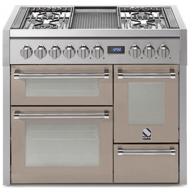 Aragaz Steel Genesi G10FFF, 100X60cm, 6 arzatoare, 3 cuptoare, timer, aprindere electronica, crem inchis