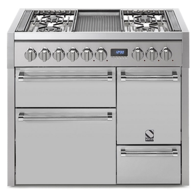 Aragaz Steel Genesi G10FFF, 100X60cm, 6 arzatoare, 3 cuptoare, timer, aprindere electronica, inox