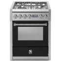 Aragaz Steel Genesi, 70X60cm, 4 arzatoare, cuptor electric multifunctional, timer, aprindere electronica, negru