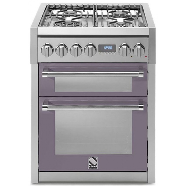 Aragaz Steel Genesi, 70X60cm, 4 arzatoare, cuptor dublu electric multifunctional, timer, aprindere electronica, inox