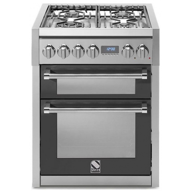 Aragaz Steel Genesi, 70X60cm, 4 arzatoare, cuptor dublu electric multifunctional, timer, aprindere electronica, mov