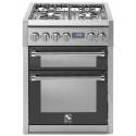 Aragaz Steel Genesi, 70X60cm, 4 arzatoare, cuptor dublu electric multifunctional, timer, aprindere electronica, negru antracit