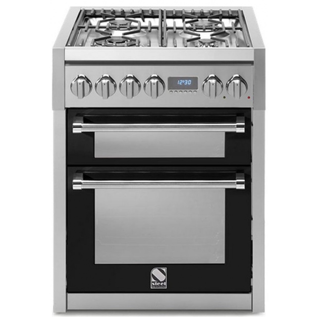 Aragaz Steel Genesi, 70X60cm, 4 arzatoare, cuptor dublu electric multifunctional, timer, aprindere electronica, crem