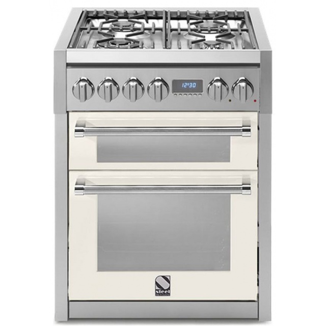 Aragaz Steel Genesi, 70X60cm, 4 arzatoare, cuptor dublu electric multifunctional, timer, aprindere electronica, negru