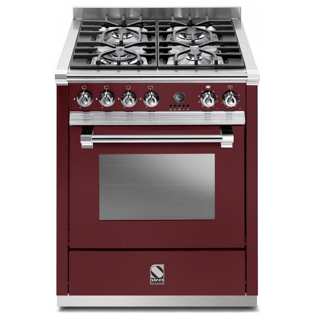 Aragaz Steel Ascot, 70X60cm, 4 arzatoare, cuptor electric multifunctional, timer, aprindere electronica, negru antracit