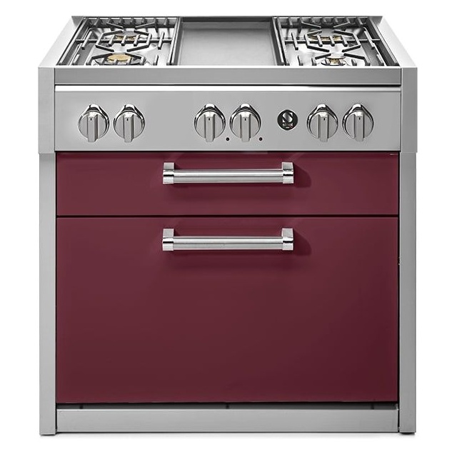 Plita profesionala cu spatii depozitare Steel Genesi G9C, 90x65 cm, 6 arzatoare, 2 sertare, aprindere electronica, rosu burgundy
