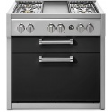 Plita profesionala cu spatii depozitare Steel Genesi G9C, 90x65 cm, 6 arzatoare, 2 sertare, aprindere electronica, negru