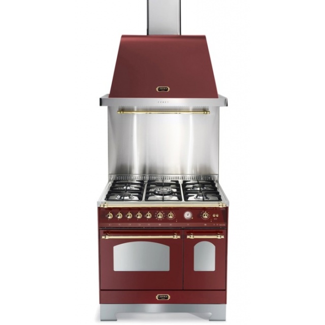Set Aragaz Lofra Dolcevita RRD96MFTE/CI, 90x60cm, gaz, 5 arzatoare, cuptor dublu+Splash Back 90+Hota Dolcevita 90, rosu burgundy