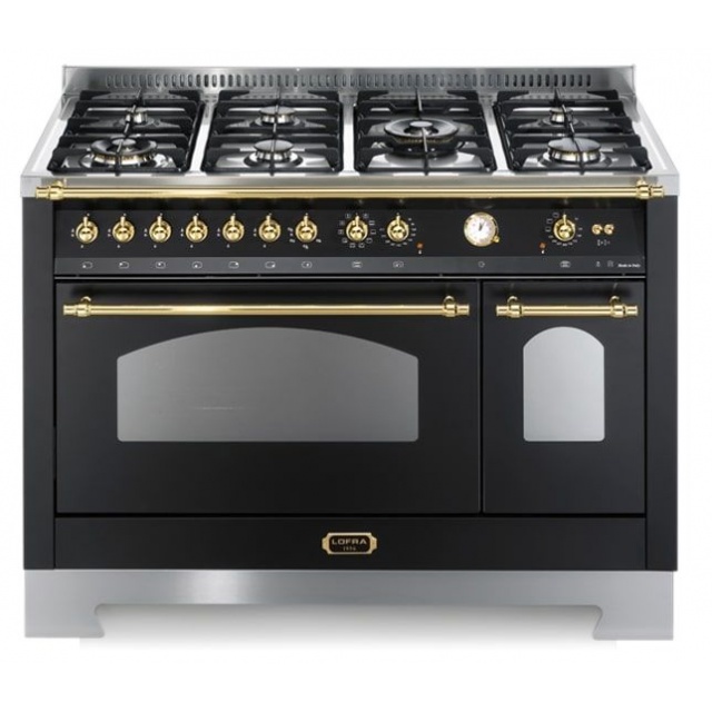 Aragaz Lofra Dolcevita RNMD126MFT+E/2AEO, 120x60cm, gaz, 7 arzatoare, grill, rotisor, timer, cuptor dublu, negru