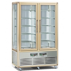 Vitrina frigorifica de cofetarie Tecfrigo Snelle 700 G-G, capacitate 700 l, 2 zone temperatura +4/+10°C, auriu/argintiu