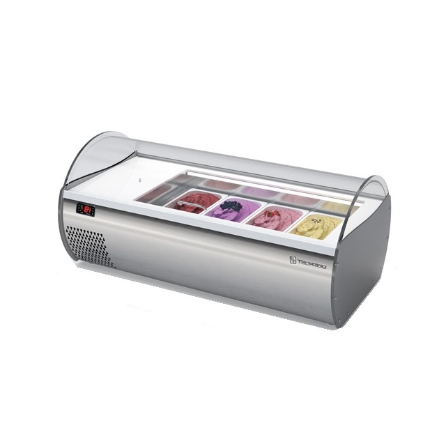 Vitrina frigorifica expunere ingrediente Tecfrigo MICROGEL 2, pentru inghetata, temperatura -15°C /-18° C, argintiu