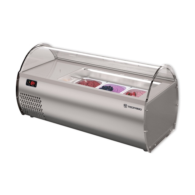 Vitrina frigorifica expunere ingrediente Tecfrigo MICROGEL 3, pentru inghetata, temperatura -15°C /-18° C, argintiu