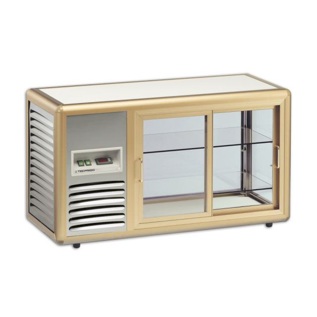 Vitrina frigorifica orizontala expunere patiserie Tecfrigo ORIZONT 100 Q, temperatura +4/+10 °C, auriu/argintiu