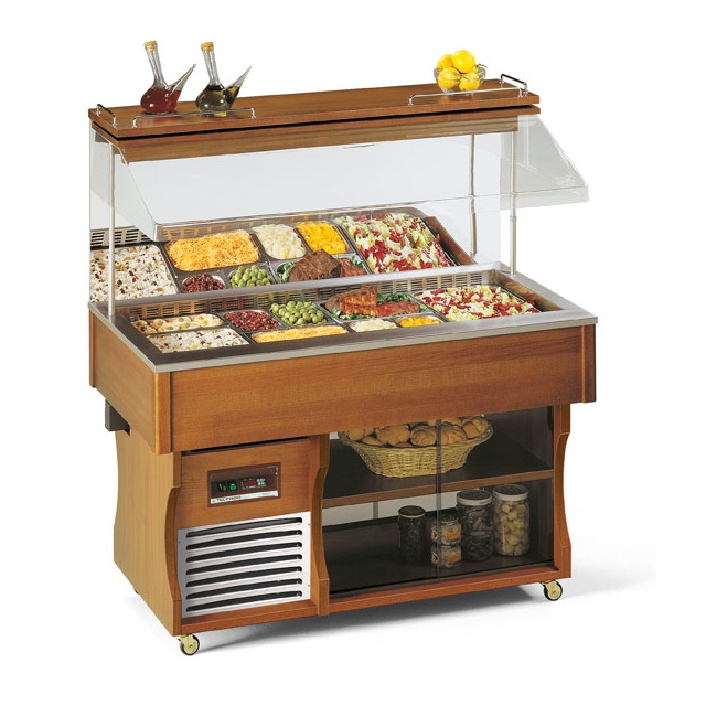 Vitrina frigorifica expunere produse Tecfrigo ISOLA MURALE 4 M, rafturi depozitare, temperatura +4/+10°C, maro