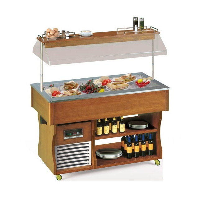 Vitrina frigorifica rece expunere produse Tecfrigo ISOLA RUGIADA 6 M, rafturi depozitare, temperatura -1/0°C, maro