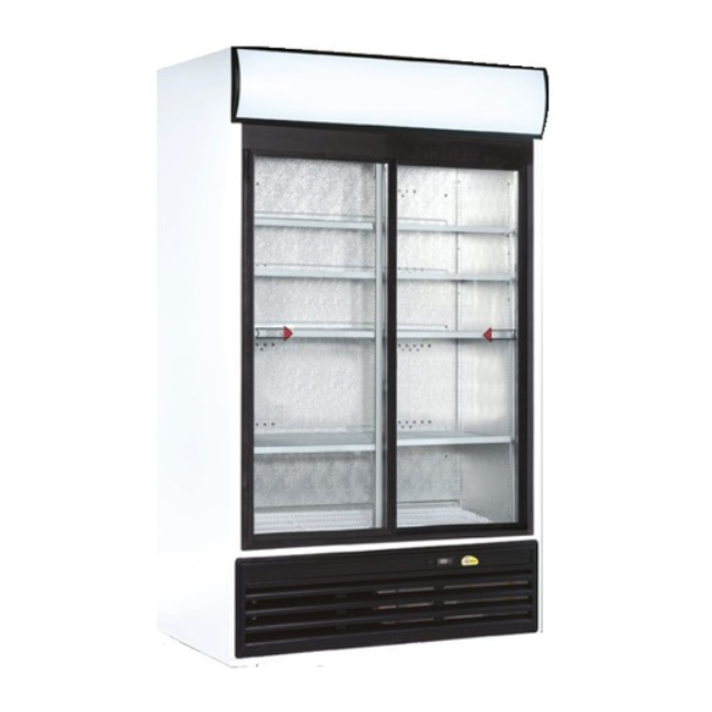 Vitrina bauturi Tecfrigo TFGC 1000, 2 usi, cu caseta luminoasa,capacitate 771 L, temperatura +1/+10º C, alb/negru