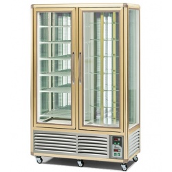 Vitrina frigorifica cofetarie Tecfrigo Snelle 750 GBT-R, 2 usi, 750l, 2 zone temperatura -10-19/ +4+10 ºC, auriu/argintiu
