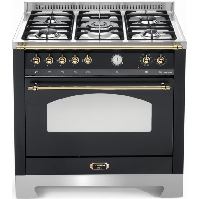 Aragaz Lofra Dolcevita RNMG96MFT/CI, 90x60 cm, gaz, 5 arzatoare, grill, aprindere electronica, timer, negru