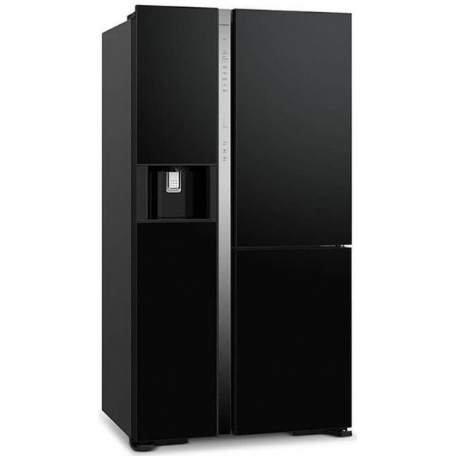 Side by Side Hitachi R-MX700GVRU0 , clasa F, 633 Litri, 179 cm inaltime, compresor inverter, sticla neagra