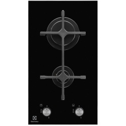 Plita incorporabila Domino Electrolux EGC3322NVK, Gaz, 2 arzatoare, 30 cm, Aprindere electrica integrata, Negru