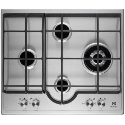 Plita incorporabila Electrolux X-line EGH6343LOX, gaz, 4 arzatoare, 60 cm, Aprindere electrica, gratare fonta, Inox