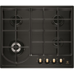 Plita incorporabila rustica Electrolux EGH6343BOR, Gaz, 4 arzatoare, 60 cm, Aprindere electrica integrata, Negru