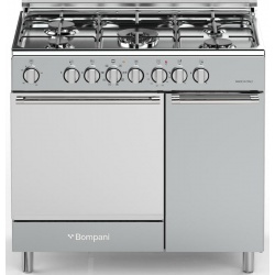 Aragaz Bompani Diva BO943CC/L, 90x60 cm, plita gaz, 5 arzatoare, aprindere electronica, grill, inox