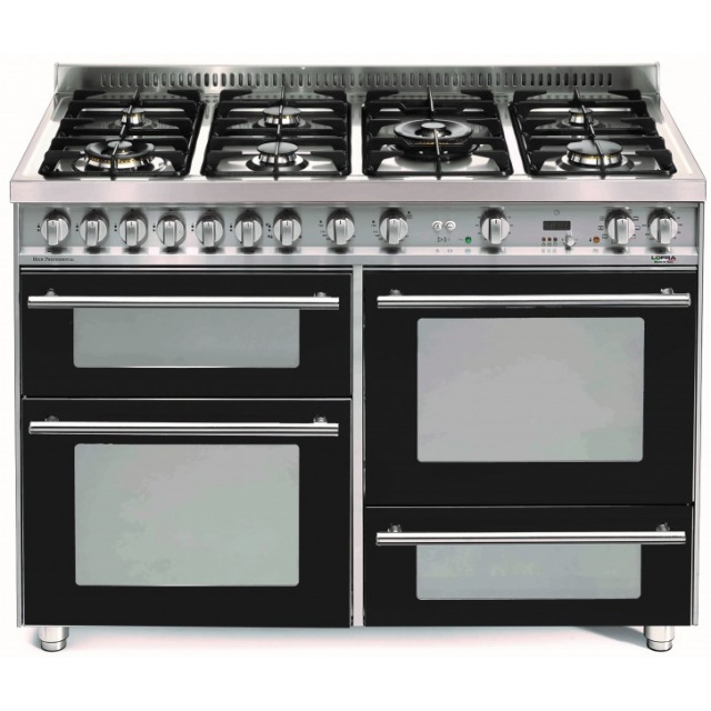 Aragaz Lofra Professional 120 PNM126SMFET+DMFT/2AEO, 120X60cm, 7 arzatoare, 3 cuptoare, sertar cald, rotisor, timer, negru